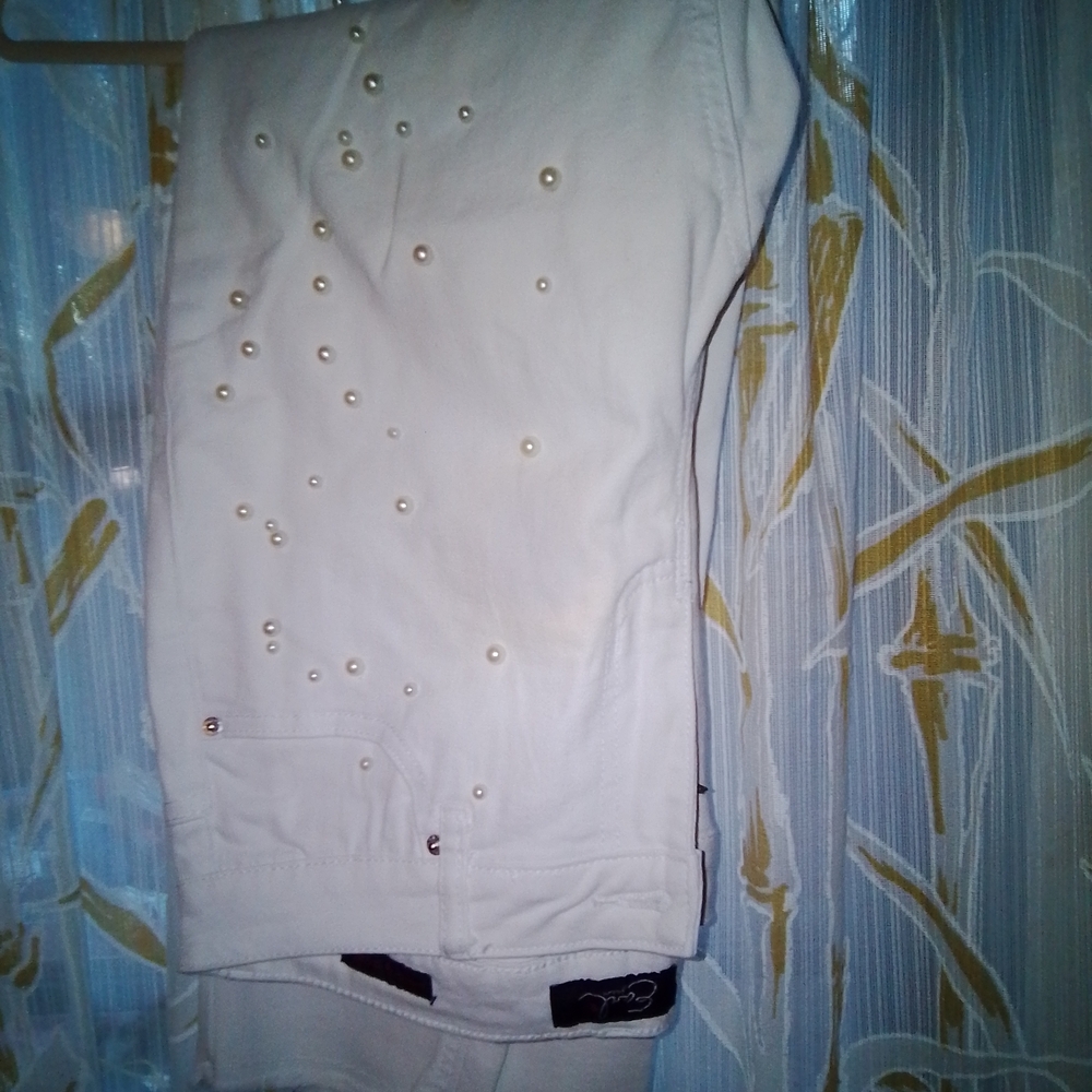 White Jeans with Pearl Embellishments